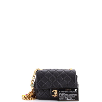 Pearl Samba Resin Chain Square Flap Bag Quilted Lambskin Mini