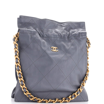 CC Chain Drawstring Shopping Bag Quilted Lambskin Large