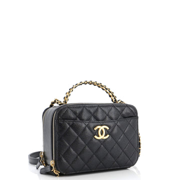 Pick Me Up Logo Handle Vanity Case Quilted Caviar Small