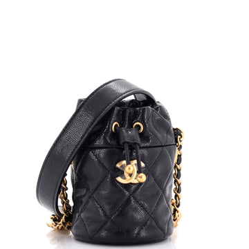 Twist Your Buttons Drawstring Bucket Bag Quilted Caviar Mini