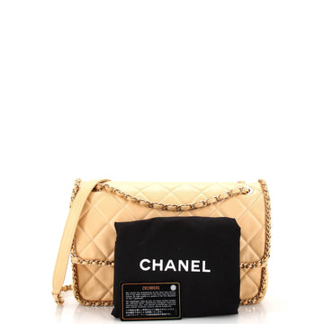 Running Chain Around Flap Bag Quilted Crumpled Calfskin Large