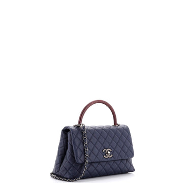 Coco Top Handle Bag Quilted Caviar with Lizard Small