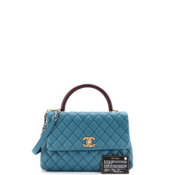 Coco Top Handle Bag Quilted Caviar with Lizard Small