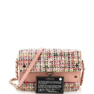 CC Stud Double Flap Bag Quilted Tweed with Leather Small
