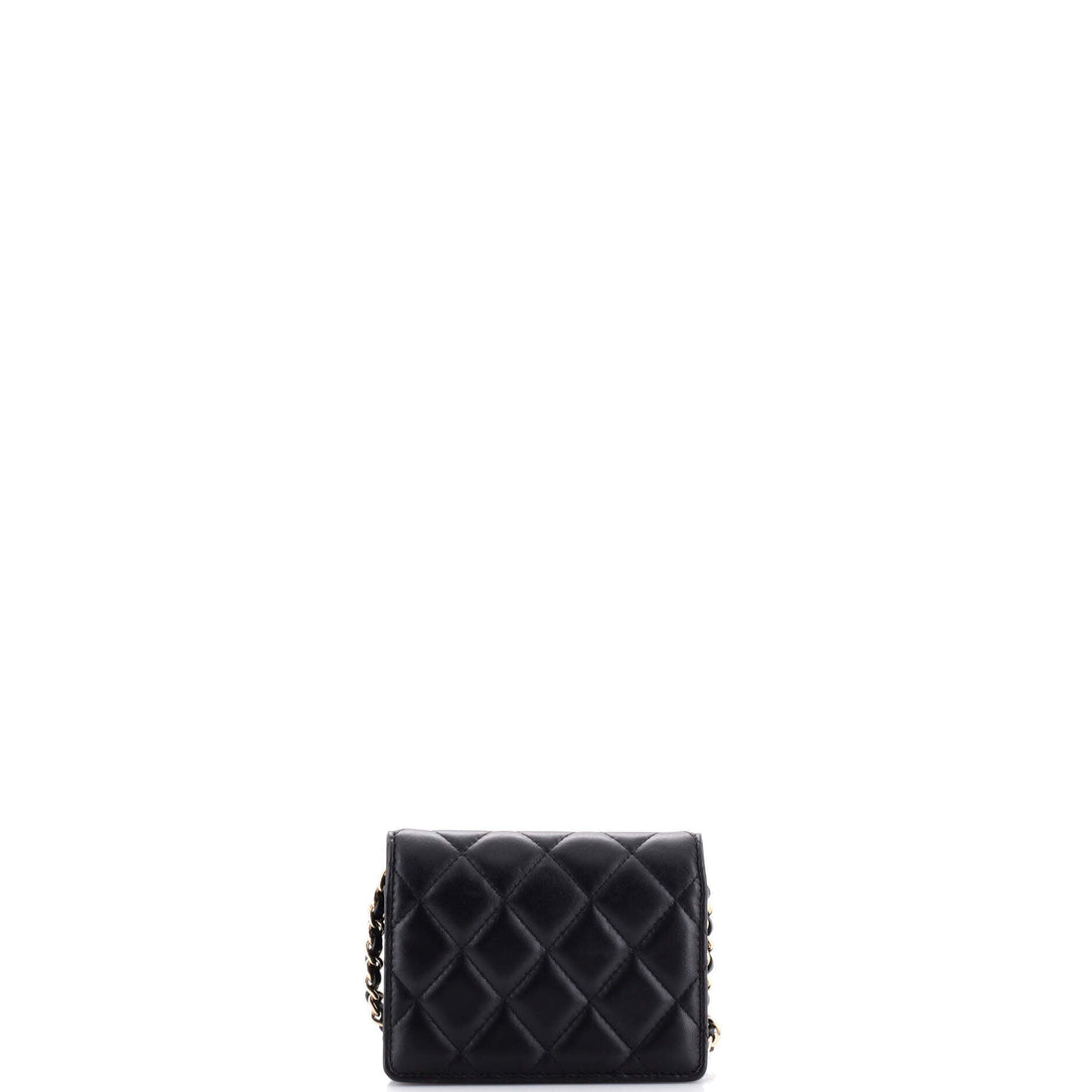 Camellia Bow Flap Card Holder with Chain Quilted Lambskin