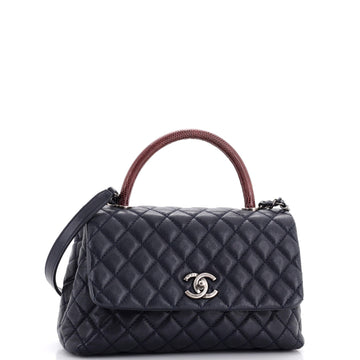 Coco Top Handle Bag Quilted Caviar with Lizard Small