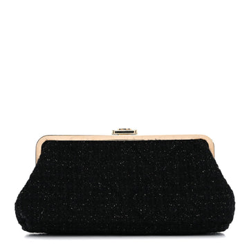 Tweed Quilted Kiss Lock Clutch Black