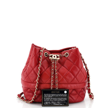 Rolled Up Drawstring Bucket Bag Quilted Caviar Small