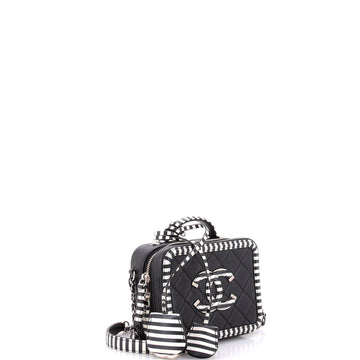 Filigree Vanity Case Quilted Caviar with Striped Leather Small