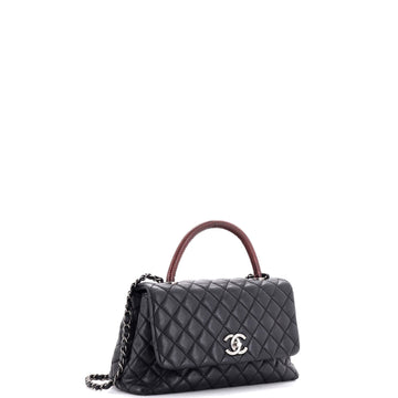 Coco Top Handle Bag Quilted Caviar with Lizard Small