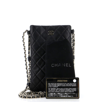 Chain Around Flat Phone Holder Crossbody Quilted Lambskin