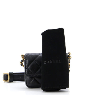 Twist Your Buttons Flap Belt Bag Quilted Caviar