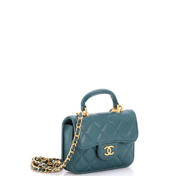 Top Handle Flap Coin Purse with Chain Quilted Lambskin