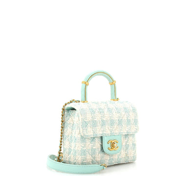 Crush Top Handle Flap Bag Quilted Tweed Mini