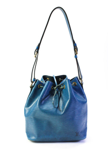 Louis Vuitton Womens Epi Leather Adjustable Strap Drawstring Noe Bucket Bag Purse Blue