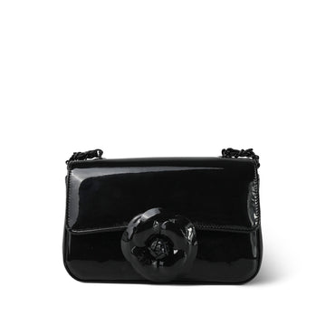 Black Patent Camellia Single Flap Bag Black Hardware