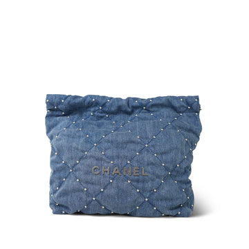 24S Washed Denim Quilted 22 Small Hobo Bag