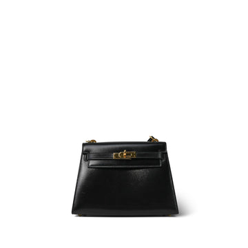 Mini Kelly Sellier 20 Black Box leather  M Circle Stamp