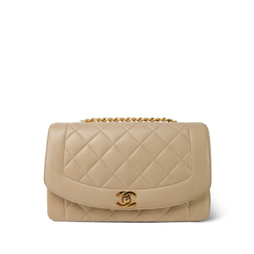 Beige leather Quilted Diana Flap Medium Gold Hardware