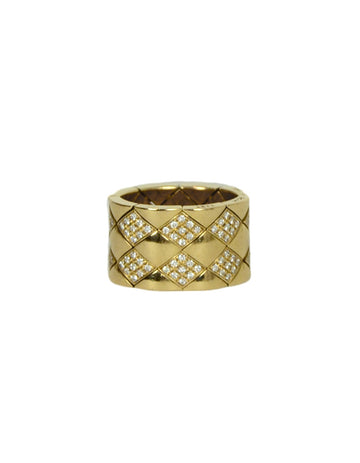 Chanel 18k Yellow Gold & Diamond Coco Crush Matelasse Thick Band Ring sz 5.5