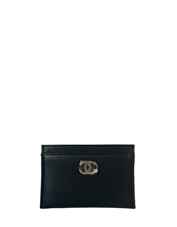 Chanel Black Goatskin CC Camellia Card Holder