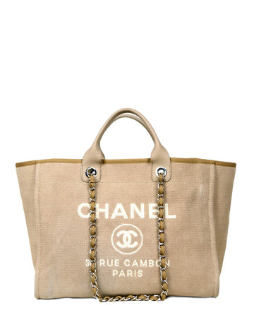 Chanel Ecru Beige Canvas Medium Deauville Tote Bag