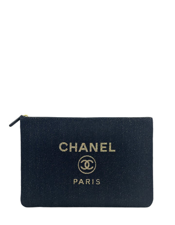 Chanel Navy/Gold Glitter Large Deauville Pouch Bag