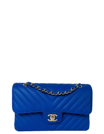 Chanel Blue Caviar Chevron Small Double Flap