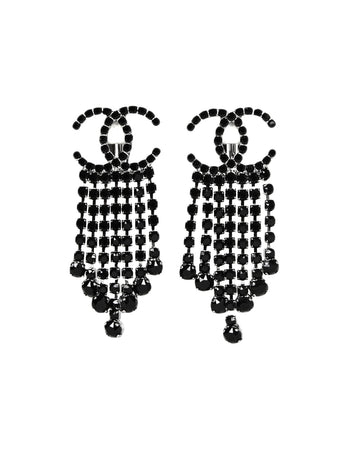 Chanel Black Crystal  CC Drop Earrings