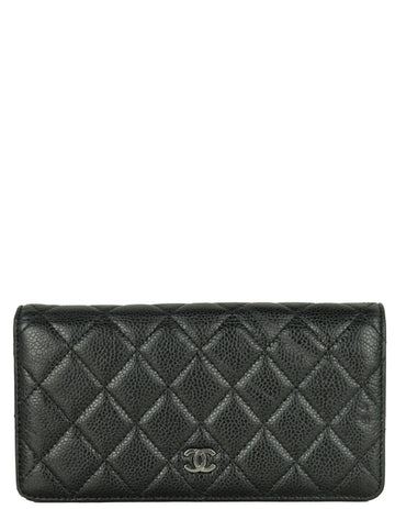 Chanel Black Caviar Leather Quilted Yen Wallet