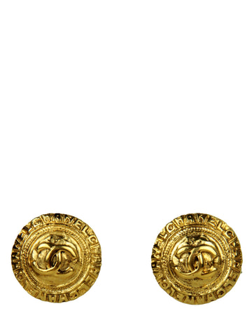 Chanel Vintage Goldtone 1" CC Button Clip-On Earrings