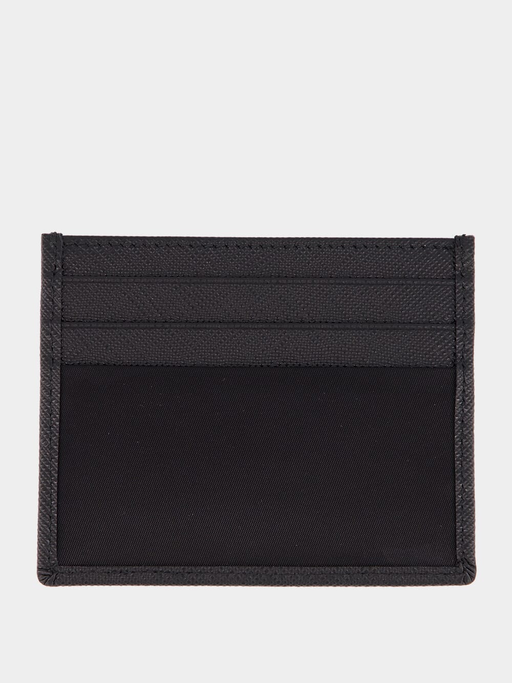 Black Re-Nylon and Saffiano Leather Card Holder