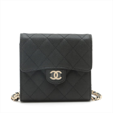 Top Quality Chanel Matrasse Leather S Chain Wallet Black Gold