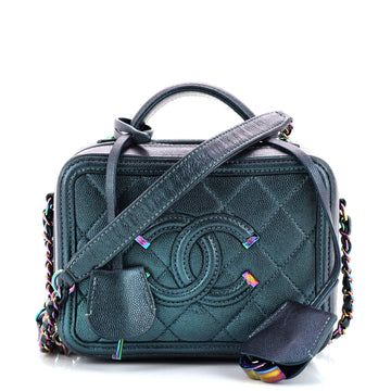 CHANEL Filigree Vanity Case Quilted Iridescent Caviar Small