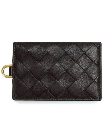 Luxury Bottega Veneta Name Tag Card Wallet Dark Brown