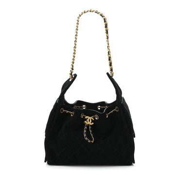 Suede Quilted Small Chanel 25 Handbag Black
