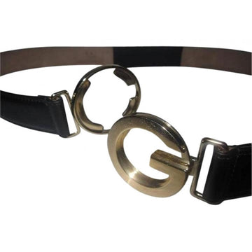 Gucci Black Leather Belt Gold Round G Buckle