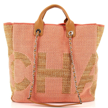 CHANEL Deauville Logo Shopping Tote Printed Mixed Fibers Large