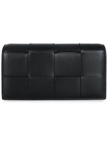 Luxury Bottega Veneta Intrecciato Large Flap Long Wallet Black
