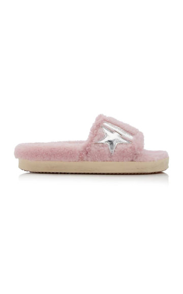 Poolstar Shearling Mule In Antique Pink/silver