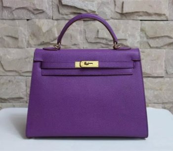 Hermes Kelly 32cm Leather Leather Handbag Purple Gold