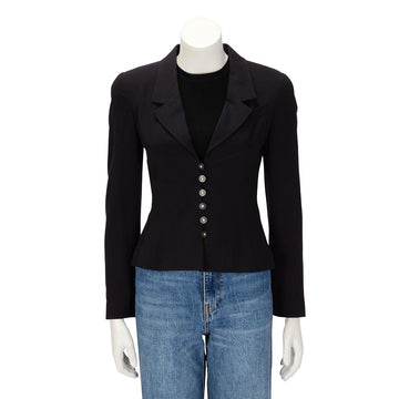 Chanel Navy Wool Crepe Panelled Jacket FR 38