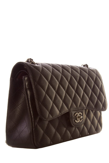 Chanel Black Jumbo Leather Double Flap SHW  Handbag