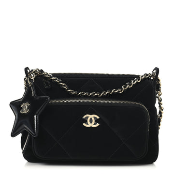 Velvet Effect Nylon Shiny Crumpled Calfskin Quilted Chanel 25 Clutch With Chain Black