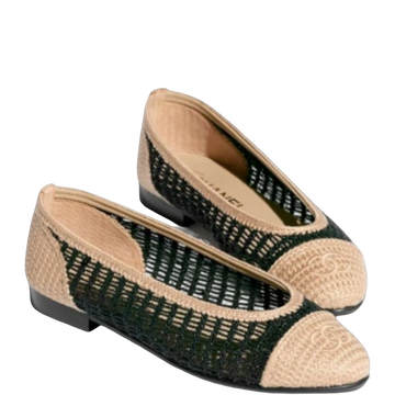 CHL BLACK/BEIGE RAFFIA BALLET FLATS