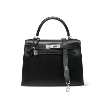 Kelly Sellier 28 Black Box leather Guilloche Palladium Plated G Square