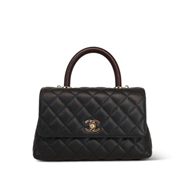 Black leather Quilted Burgundy Lizard Coco Handle Small LGHW