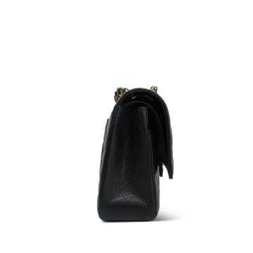 Black leather Quilted Medium Classic Flap Gold HW