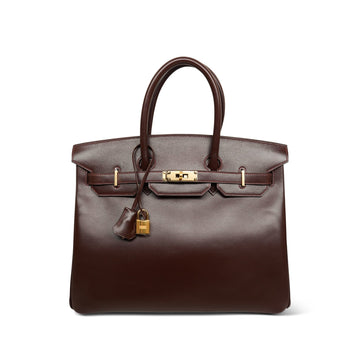 Birkin 35 Brown/Rouge Box leather  K Square Stamp
