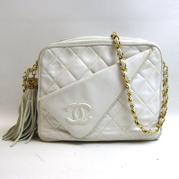 Top Quality Chanel Leather Chain Shoulder Bag White Gold Hardware